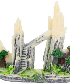 Aquarium Mountain Cave Ornament with Bridge & Stairs (Resin Rock with Moss & Trees)